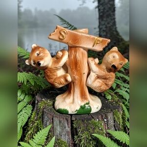 Bear Tree Salt & Pepper Shakers - Ceramic Brown Bear Design